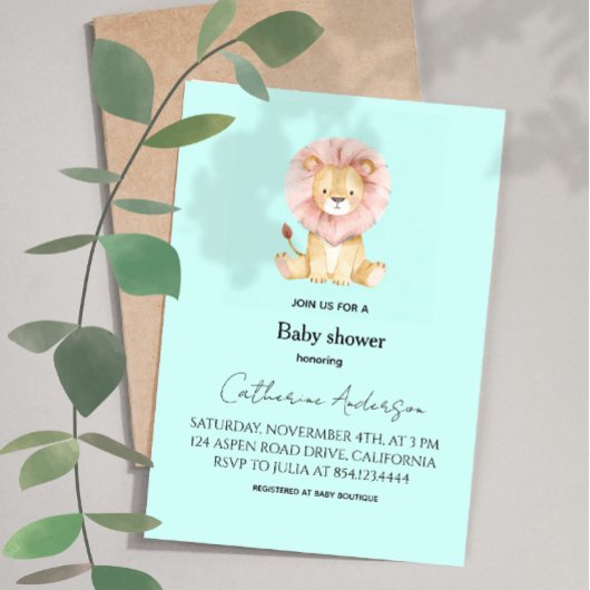Sweet Lion Pastel Colors Baby Shower Invitation 招待状