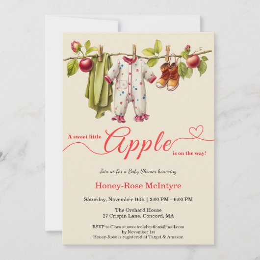 Sweet Little Apple Baby Shower | Fall Rustic Baby 招待状 (正面)
