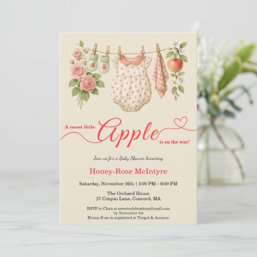 Sweet Little Apple Baby Shower | Fall Rustic Baby 招待状 (スタンド正面)