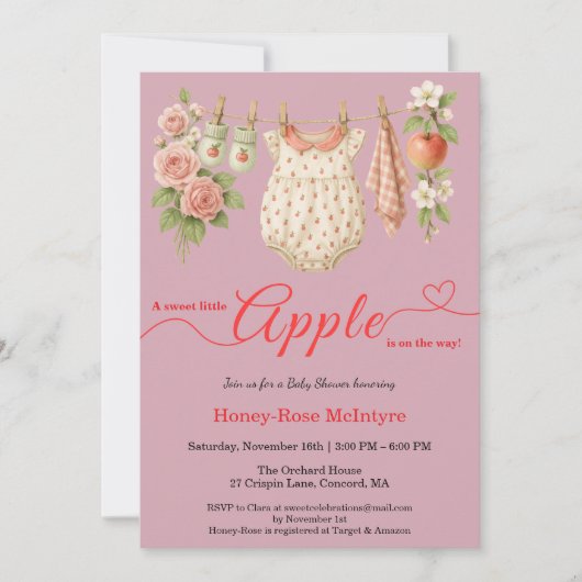 Sweet Little Apple Baby Shower | Fall Rustic Baby 招待状 (正面)