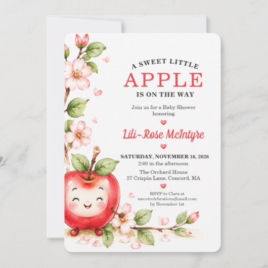 Sweet Little Apple Blossom ベビーシャワー 招待状 (正面)