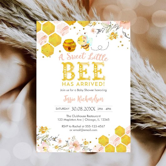 Sweet Little Bee Honey Bee Baby Shower Invitation 招待状