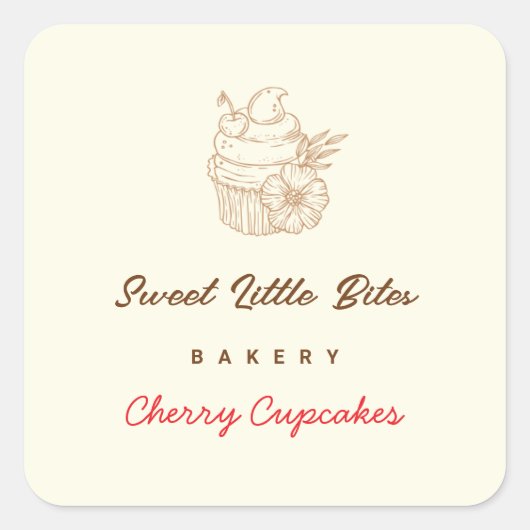 Sweet Little Bites Bakery Cherry Cupcake Sticker スクエアシール (正面)
