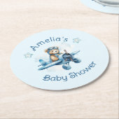 Sweet Little Boy on the Way Baby Shower ラウンドペーパーコースター (アングル)