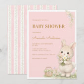 Sweet Little Bunny Floral Baby Shower 招待状 (正面/裏面)