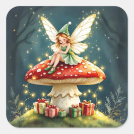 Sweet Little Christmas Fairy on Mushroom スクエアシール