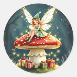 Sweet Little Christmas Fairy on Mushroom ラウンドシール