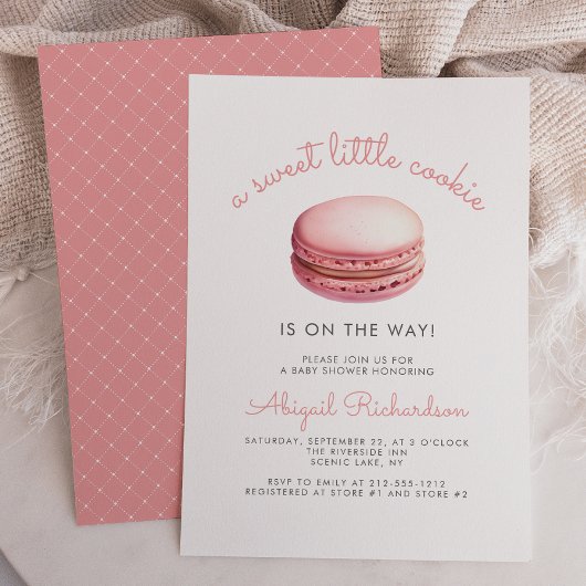 Sweet Little Cookie Macaron Pink Girl Baby Shower 招待状