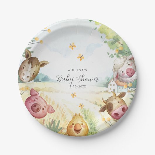 Sweet Little Farm Baby Shower ペーパープレート (正面)