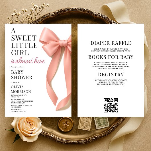 Sweet Little Girl Bow All in One Baby Shower 招待状