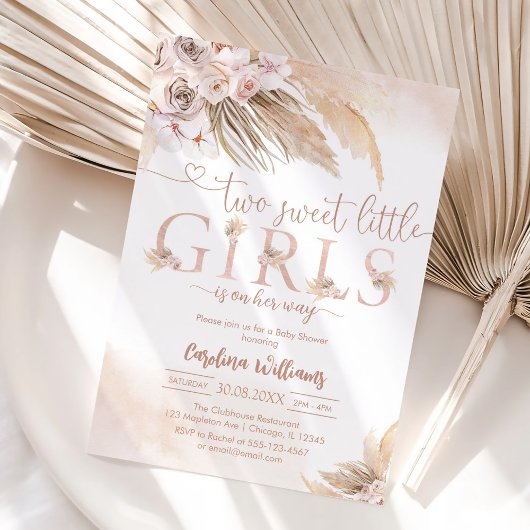 Sweet Little Girl Pampas Baby Shower Invitation 招待状