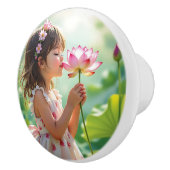 Sweet Little Girl Smelling a Flower セラミックノブ (右)