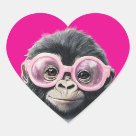  Sweet Little Gorilla Dark Pink Background ハートシール