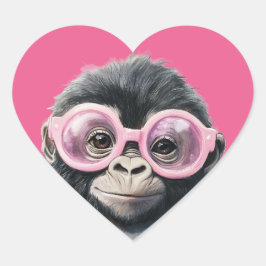  Sweet Little Gorilla Pink Background ハートシール