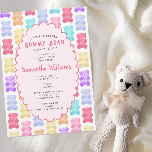 Sweet Little Gummy Bear Pastel Pink Baby Shower 招待状