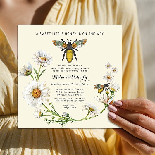 Sweet Little Honey ベビーシャワー Bee フラワー 招待状