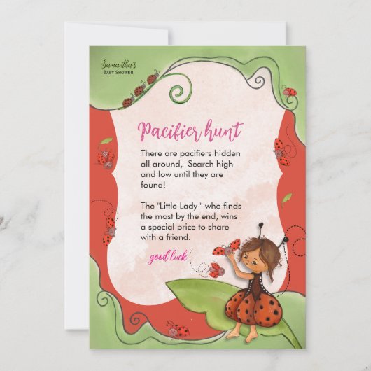 Sweet Little Ladybug Pacifier Hunter Game Sign 招待状 (正面)