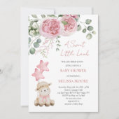 Sweet Little Lamb Mauve Pink赤ちゃんシャワー写真 招待状 (正面)