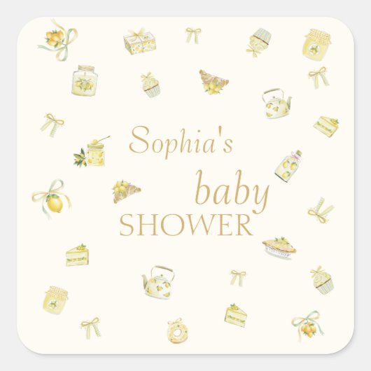 Sweet Little Lemon Watercolor Baby Shower スクエアシール (正面)