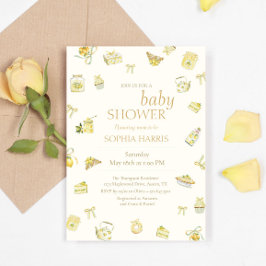 Sweet Little Lemon Watercolor Baby Shower 招待状