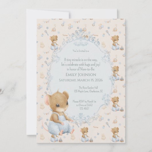 Sweet Little Mouse Baby Shower Invitation 招待状 (正面)