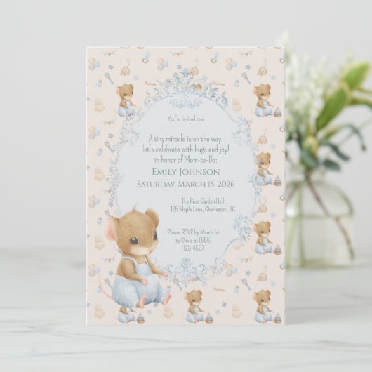 Sweet Little Mouse Baby Shower Invitation 招待状 (スタンド正面)