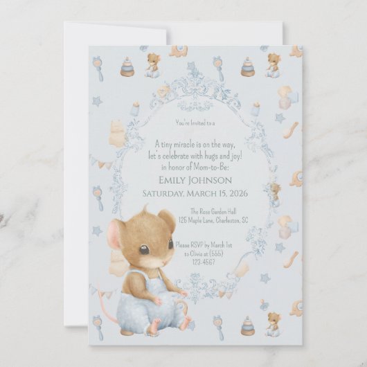 Sweet Little Mouse Baby Shower Invitation 招待状 (正面)