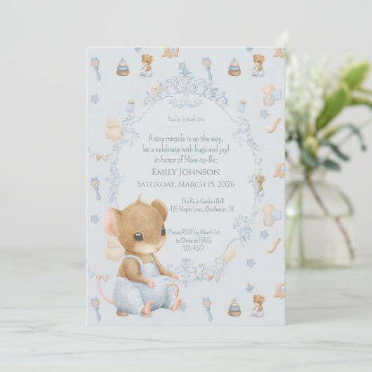 Sweet Little Mouse Baby Shower Invitation 招待状 (スタンド正面)