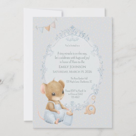 Sweet Little Mouse Baby Shower Invitation 招待状 (正面)