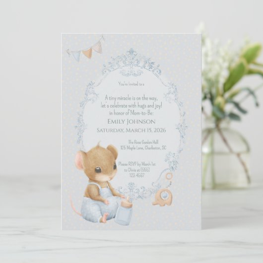 Sweet Little Mouse Baby Shower Invitation 招待状 (スタンド正面)