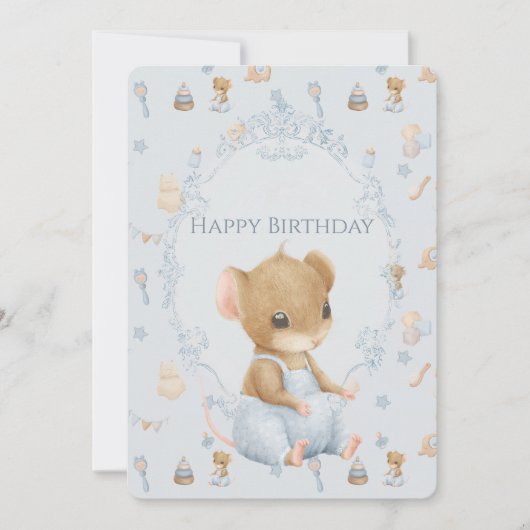 Sweet Little Mouse Birthday Flat Holiday Card シーズンカード (正面)