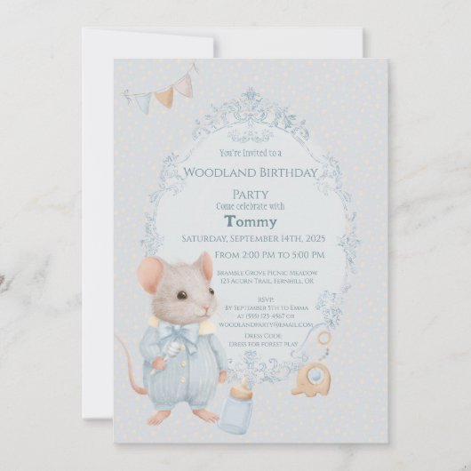 Sweet Little Mouse Birthday Invitation 招待状 (正面)