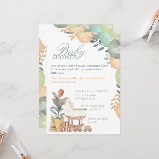 Sweet Little One Baby Shower Invitation 招待状 (正面/裏面インサイチュ)