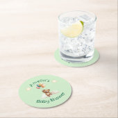 Sweet Little One on the Way Green Baby Shower ラウンドペーパーコースター (インサイチュ)