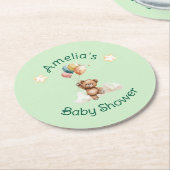 Sweet Little One on the Way Green Baby Shower ラウンドペーパーコースター (アングル)