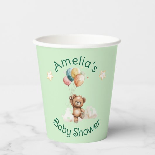 Sweet Little One on the Way Green Baby Shower 紙コップ (正面)