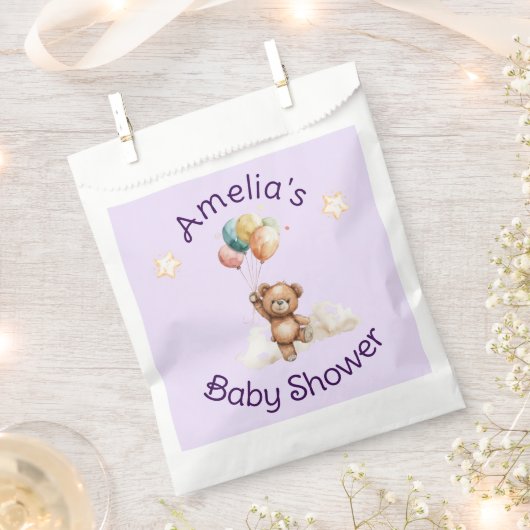 Sweet Little One on the Way Lavender Baby Shower フェイバーバッグ (クリップ留めされた状態)