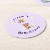 Sweet Little One on the Way Lavender Baby Shower ラウンドペーパーコースター (アングル)