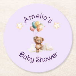 Sweet Little One on the Way Lavender Baby Shower ラウンドペーパーコースター