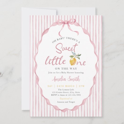  Sweet little One On The Way Lemon Baby Shower 招待状 (正面)