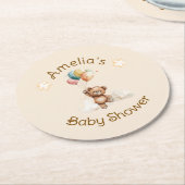 Sweet Little One on the Way Neutral Baby Shower ラウンドペーパーコースター (アングル)