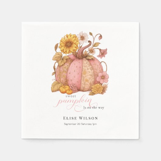 Sweet Little patch pumpkin florals がやってくる スタンダードカクテルナプキン (正面)