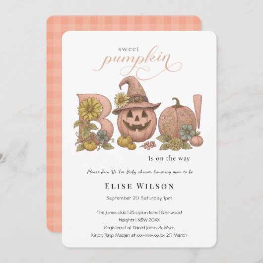 Sweet Little patch pumpkin florals is on the way 招待状 (正面/裏面)