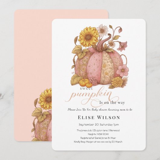 Sweet Little patch pumpkin florals is on the way 招待状 (正面/裏面)