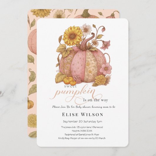 Sweet Little patch pumpkin florals is on the way 招待状 (正面/裏面)