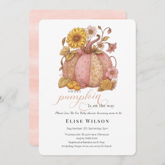 Sweet Little patch pumpkin florals is on the way 招待状 (正面/裏面)