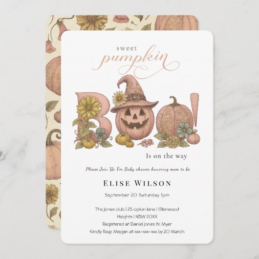 Sweet Little patch pumpkin florals is on the way 招待状 (正面/裏面)