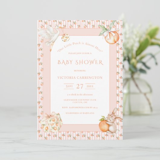 Sweet Little Peach Baby Shower 招待状 (スタンド正面)