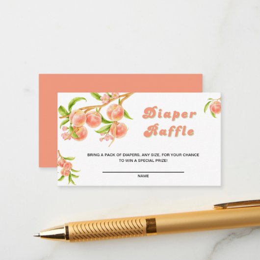 Sweet Little Peach Baby Shower Diaper Raffle エンクロージャーカード (正面/裏面インサイチュ)