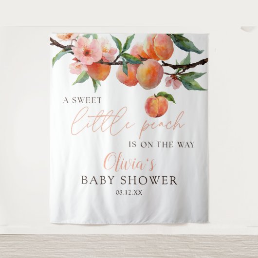 Sweet Little Peach Baby Shower Photo Backdrop タペストリー (正面)